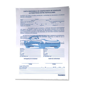 Block Carta responsiva de compraventa de vehículos t/carta c/50 hjs