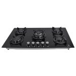 ESTUFA EMPOTRABLE 5 QUEMADORES CUBIERTA DE CRISTAL TEMPLADO NEGRO 90 x 52 x 12